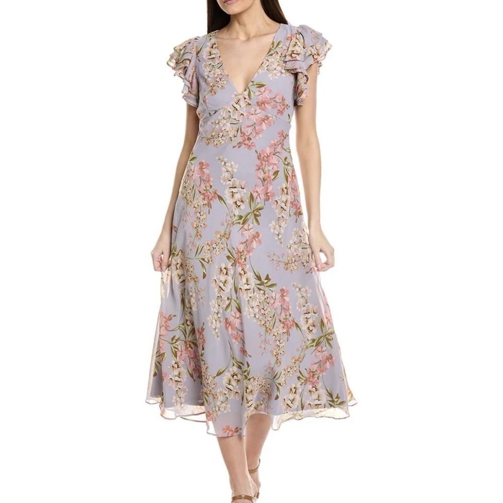Taylor Flutter Sleeve Maxi Dress Size 12 Chiffon Lilac Floral Fairy Wedding‎
